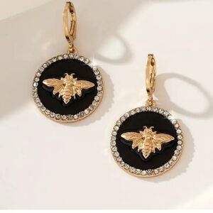 Gold and Black Bee Dangle Earrings With Crystals. Bees Are The Rage